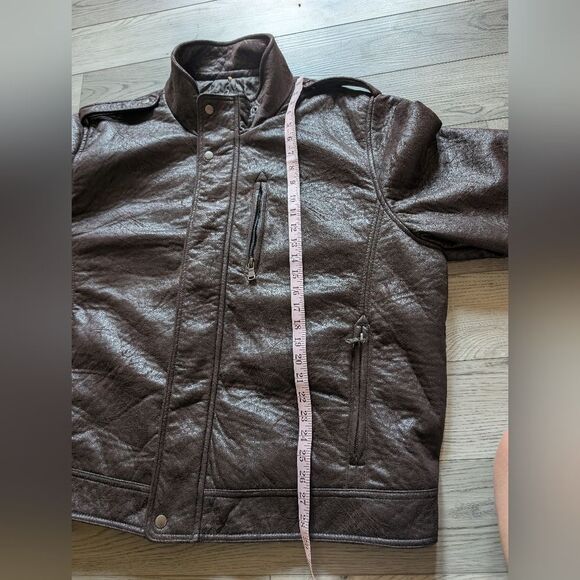 Calvin Klein Faux Leather Dark Brown Lined Biker Moto Jacket Coat Size XXL - Picture 11 of 11